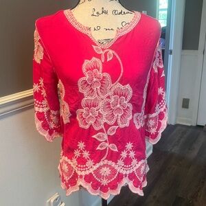 Solitaire Pink Blouse with Lace Detailing
